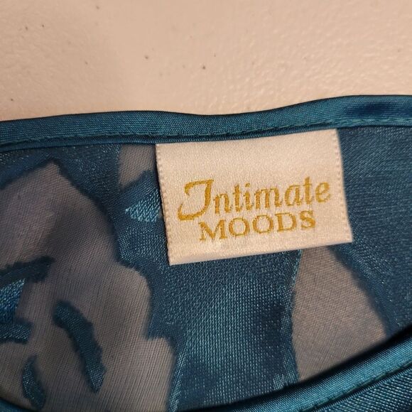 Intimate Moods Vintage Teal Sheer Floral Burnout Design Lace Trim Women's Large - Picture 8 of 12